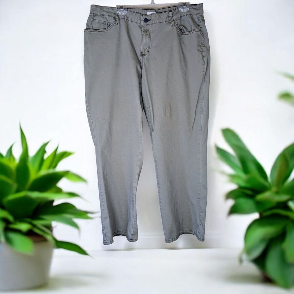Cato Woman Plus Size 20W Olive Green Stretch Twill Pants EUC - Picture 1 of 11